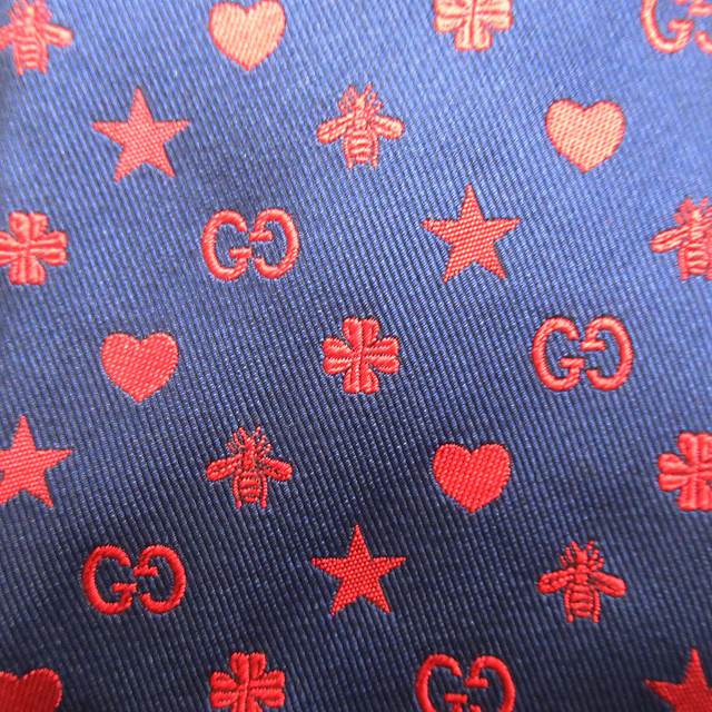 美品 グッチ GUCCI ネクタイ ツイルクロス BEE GG柄 ビー 蜂 星 