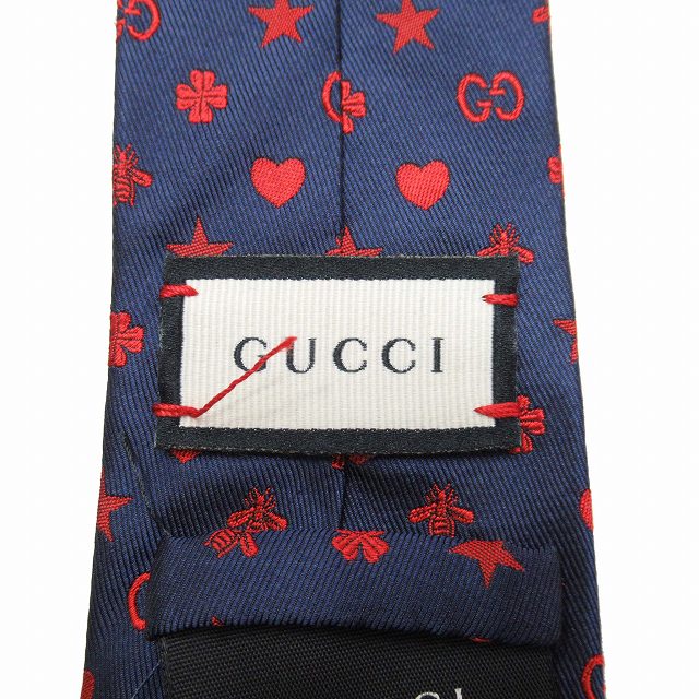 美品 グッチ GUCCI ネクタイ ツイルクロス BEE GG柄 ビー 蜂 星 スター 