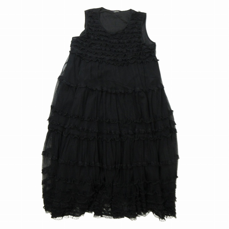 PINK HOUSEブラックフリルノースリーブロングワンピース