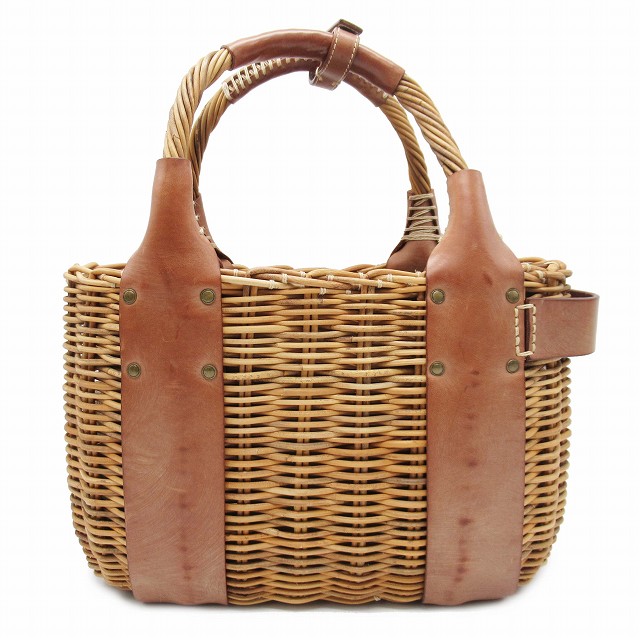 エバゴス ハンドバッグ カゴバッグ　バスケット　ブラウン ファー　ウール　レザー 中古・古着通販】ebagos (エバゴス) 22AW 紅籐 スイッチハンドル
