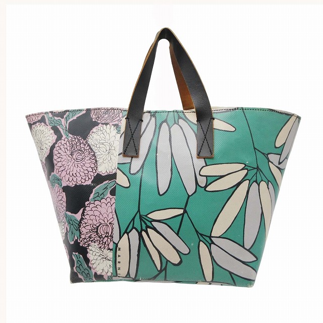 マルニマーケット MARNI MARKET PVC × レザー フラワープリント トート  