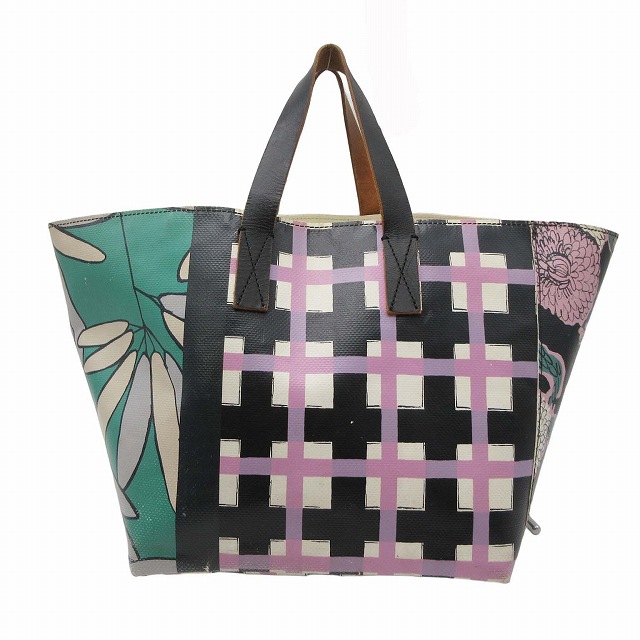 マルニマーケット MARNI MARKET PVC × レザー フラワープリント トート 