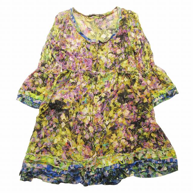 Roberto Cavalli - ロベルトカヴァリ シルク 100％ ボタニカル 総柄 チュニック ブラウス ロベルトカヴァリ roberto cavalli シルク 100％ ボタニカル 総