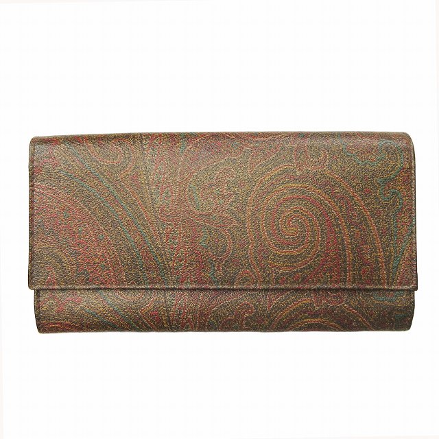 エトロ ETRO ペイズリー柄 PVC レザー 長財布 フラップ ロング 