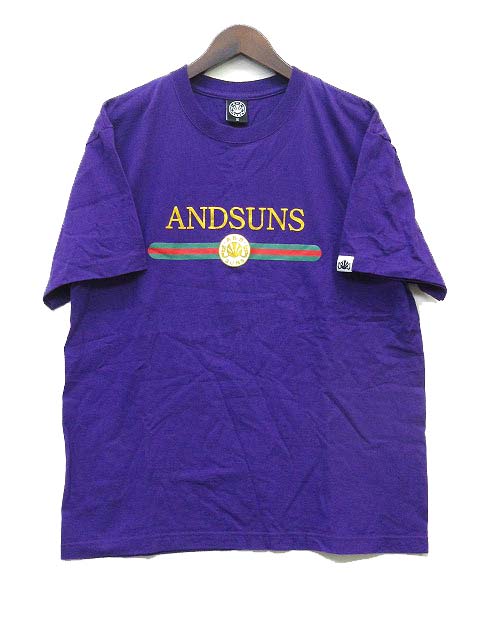 アンドサンズ ANDSUNS Tシャツ パロディ RIBON TEE 半袖 紫 パープル L 