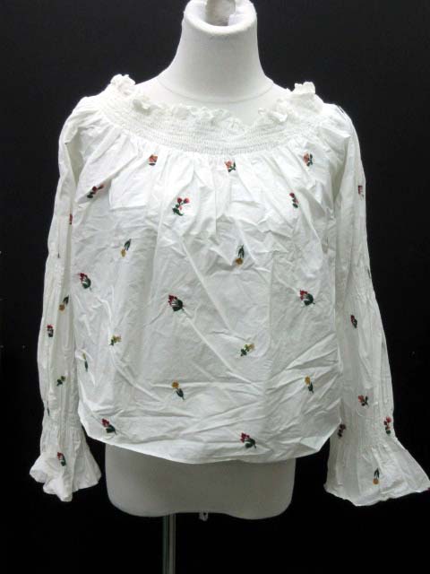 ザラ トラファルック Zara Trafaluc スモック オフショルダー ブラウス 花柄 エンブロイダリー ホワイト 白 M レディース 013 ベクトルパーク