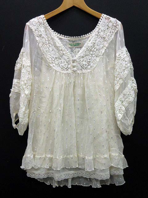 ラブガールズマーケット Love Girls Market シフォン レース ブラウス 半袖 プルオーバー レーヨン ラメ キナリ レディース 013 ベクトルパーク ラブガールズマーケット Love Girls Market シフォン レース ブラウス 半袖 プルオーバー レーヨン ラメ キナリ レディース 013 ベクトルパーク