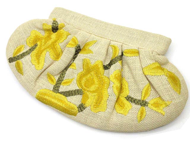 モイナ Moyna クラッチバッグ フラワー刺繍 カーネーション 麻 リネン 黄 イエロー ナチュラル レディース 013 ベクトルパーク