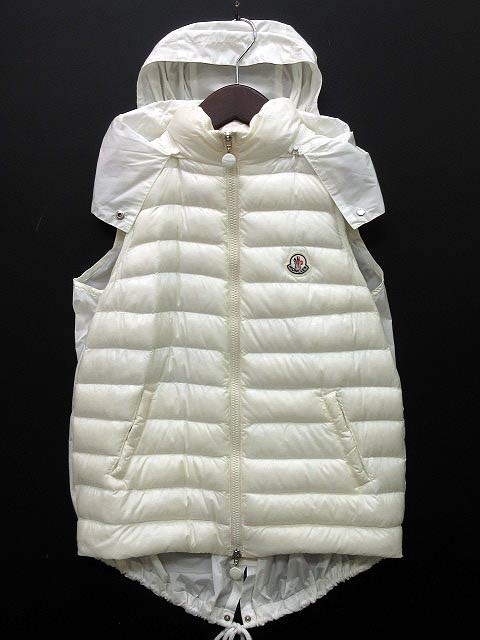 モンクレール Moncler ユズカ Yuzuka ダウン ベスト フード付き 切替 ホワイト 白 0 美品 レディース 013 ベクトルパーク