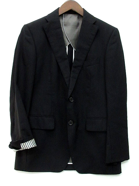 ザ スーツカンパニー The Suit Company ストライプ テーラード ジャケット 2つボタン 本切羽 ウール 黒 ブラック 165cm 6drop メンズ 013 ベクトルパーク