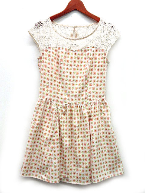 ダズリン Dazzlin ワンピース 半袖 肩レース フラワー 花柄 ピンクベージュ S レディース 013 ベクトルパーク