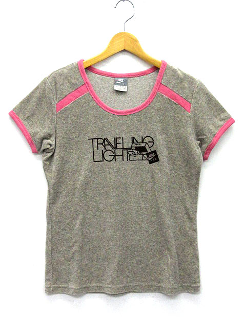 ナイキ Nike リンガー パイル Tシャツ プリント 半袖 クルーネック グレー ピンク L レディース 013 0527 ベクトルパーク