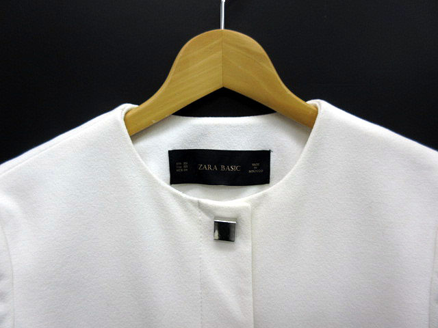 ZARA ノーカラージャケット XS ホワイト系 ザラ ベーシック ZARA BASIC 