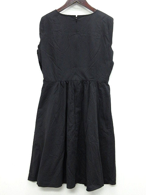 グリーンレーベルリラクシング ユナイテッドアローズ Green Label Relaxing ツイスト デザイン ワンピース ピーチスキン 五分袖 ひざ丈 フレア ブラック 黒 38 レディース 013 ベクトルパーク