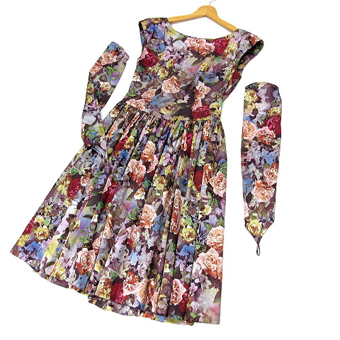 サントネージュ Sainte Neige ドレス ワンピース 薔薇 ローズ 転写プリント アームカバー付き 9 レディース 013 ベクトルパーク