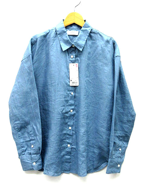未使用品 ユニクロ Uniqlo プレミアム リネン シャツ 長袖 ドロップショルダー ブルー 青 M レディース 013 ベクトルパーク