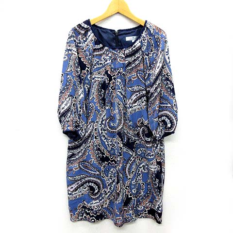 ビアッジョブルー Viaggio Blu ワンピース チュニック ペイズリー柄 七分袖 ひざ丈 ブルー 青 1 美品 レディース 013 ベクトルパーク