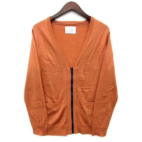 アーバンリサーチ Urban Research Vネック ジップアップ カーディガン 長袖 ニット ウール混 レンガ 38 美品 メンズ 013 ベクトルパーク