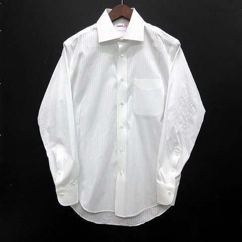 スキャッティー Schiatti ワイドカラー Yシャツ ドレスシャツ コットン 長袖 シャドーストライプ ホワイト 白 40 シャープモデル 日本製 メンズ 013 ベクトルパーク