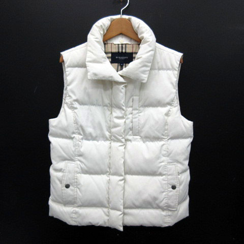 バーバリー ロンドン Burberry London ダウン ベスト ラクーンファー 裏地チェック ホワイト 白 40 レディース 013 ベクトルパーク
