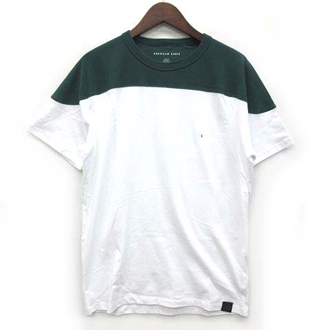 未使用品 アメリカンイーグル American Eagle Tシャツ コットン 半袖 バイカラーブロック グリーン 緑 S メンズ 013 ベクトルパーク
