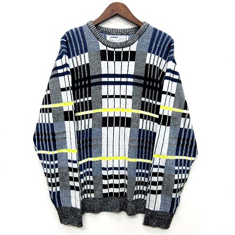 レジェンダ Legenda オーバーサイズ ニット セーター チェック クルーネック 長袖 ホワイト 白 F Lek060 メンズ 013 ベクトルパーク