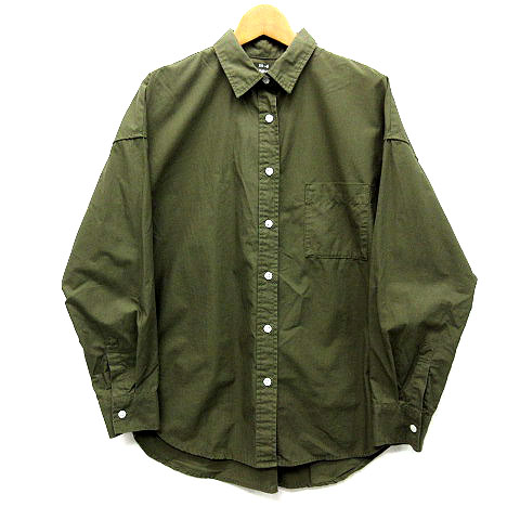 無印良品 良品計画 ワイド シャツ ブラウス オーガニックコットン 洗いざらし 長袖 カーキグリーン Xs S レディース 013 ベクトルパーク
