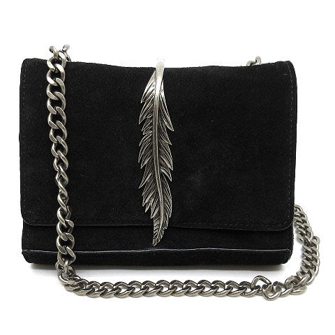 ザラウーマン Zara Woman チェーン ミニ ショルダーバッグ ポシェット スウェードレザー クロスボディ フェザープレート 黒 ブラック レディース 013 ベクトルパーク