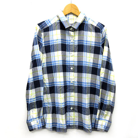 ロペ Rope シアー チェック シャツ ブラウス 長袖 ネイビー ホワイト 紺 白 38 美品 ゆったりシルエット レディース 013 ベクトルパーク