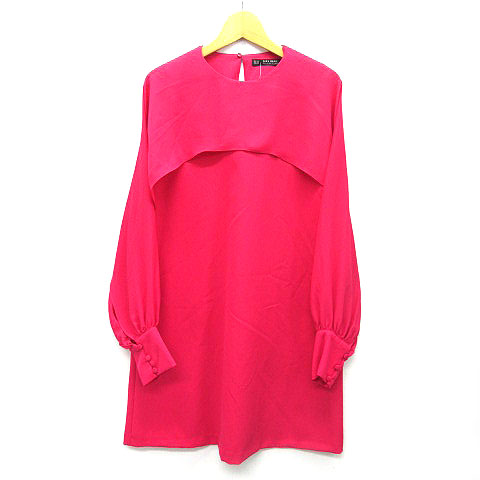 未使用品 ザラ ベーシック Zara Basic ドレス ワンピース ミニ丈 長袖 シフォン ピンク Xs レディース 013 ベクトルパーク