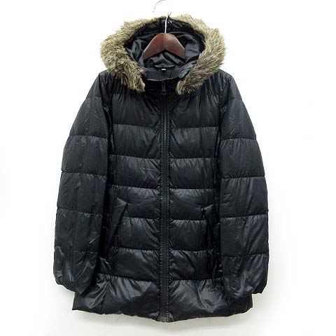ユニクロ Uniqlo ライト ダウン コート Aライン フェイクファー フード付き ジップアップ ブラック 黒 S レディース 013 ベクトルパーク