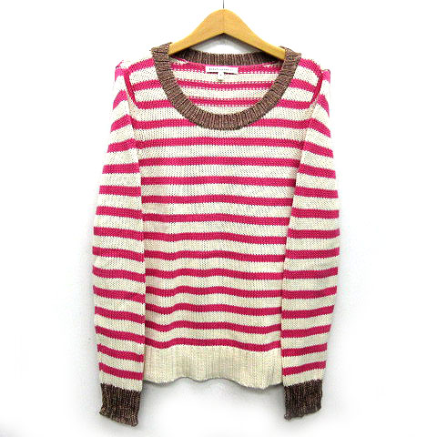 バナナリパブリック Banana Republic コットンニット ボーダー セーター 長袖 アイボリー ピンク ゴールド S レディース 013 ベクトルパーク