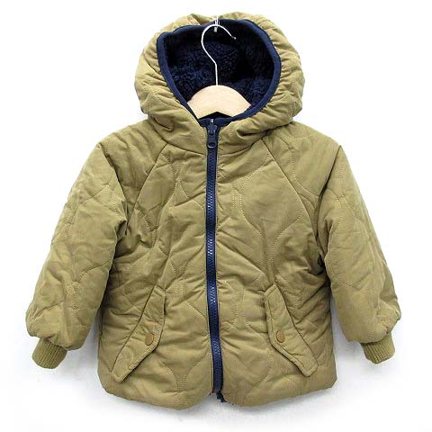 ザラ Zara Baby リバーシブル 中綿 ボア ジャケット フード付き ジップアップ ワッペン ネイビー ベージュ 紺 12 18months 86cm 美品 ベビー服 キッズ 013 ベクトルパーク