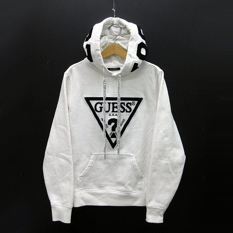 ゲス Guess ロゴ サガラ刺繍 カレッジ パーカー 裏起毛 スウェット フーディー プルオーバー ホワイト 白 M メンズ 013 ベクトルパーク