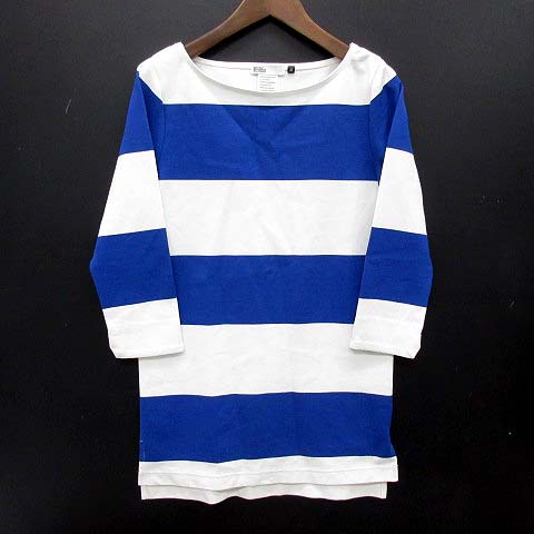 ダブルスタンダードクロージング ダブスタ Double Standard Clothing コンパクト Hg ポンチ ボーダー カットソー Tシャツ 七分袖 ストレッチ ブルー 青 36 美品 レディース 013 ベクトルパーク