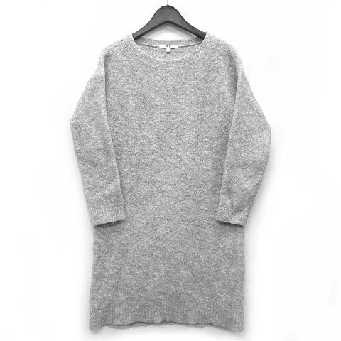 ユニクロ Uniqlo ブークレ ニット ワンピース ウール アルパカ クルーネック 長袖 ひざ丈 グレー 灰 L レディース 013 ベクトルパーク