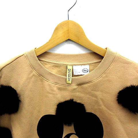 エイチ エム H M ディズニー スウェット トレーナー ポンポン ミッキーマウス 裏起毛 ドロップショルダー ベージュ S レディース 013 ベクトルパーク