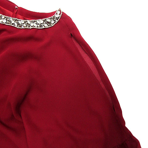 ダイアグラム Diagram フリルケープ ワンピース ドレス 膝丈 ビジュー ワインレッド 赤 36 美品 結婚式 二次会 レディース 013 ベクトルパーク