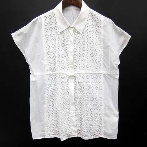 ルティロワドゥドレステリア Le Tiroir De Dressterior カットワークレース シャツ ブラウス コットン フレンチスリーブ 比翼 ホワイト 白 L レディース 013 ベクトルパーク