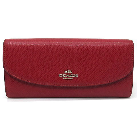 コーチ Coach 長財布 二つ折り ヌード ラグジュアリー クロスグレーン レザー スリム エンベロープ 赤 レッド レディース 013 202103280337 ベクトルパーク