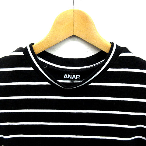アナップ Anap ボーダー ノースリーブ タイト ワンピース ミディ丈 バックスリット ブラック ホワイト 黒 白 F 美品 レディース 013 ベクトルパーク