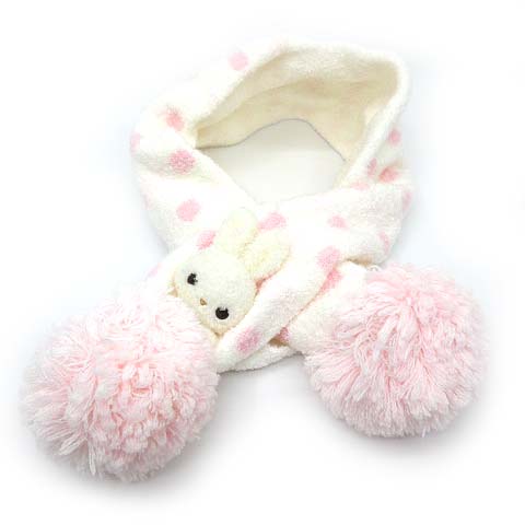 メゾピアノ Mezzo Piano 立体 うさぎ ポンポン マフラー もこもこ 79 ホワイト ピンク キッズ 013 ベクトルパーク