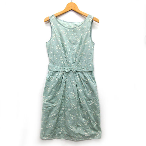 ルーニィ Lounie 刺繍 ノースリーブ ワンピース 膝丈 小鳥柄 ミントグリーン 38 レディース 013 ベクトルパーク