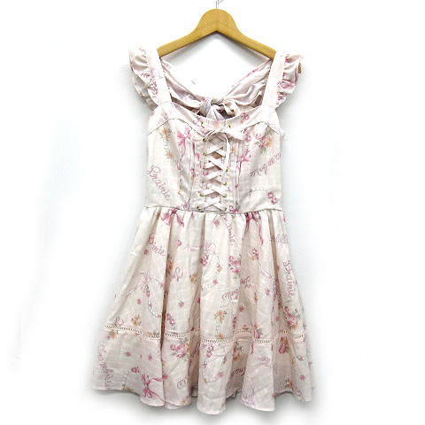 リズリサ Liz Lisa リボン柄 キャミワンピース ミニ丈 レースアップ バックリボン ピンク 0 161 6031 0 美品 レディース 013 ベクトルパーク