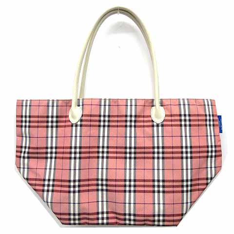 バーバリーブルーレーベル Burberry Blue Label 舟形 チェック トートバッグ ボートバッグ ナイロン レザー ピンク ベージュ レディース 013 ベクトルパーク