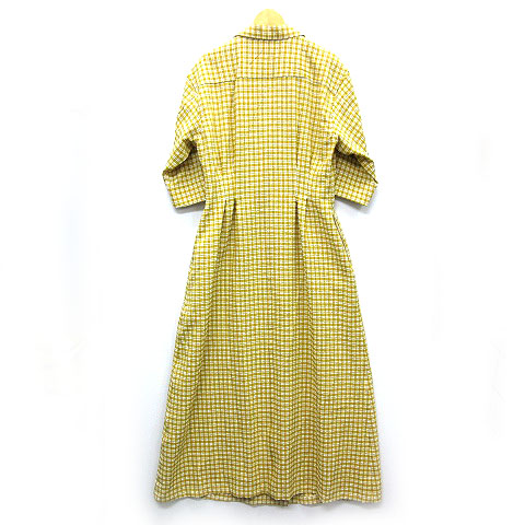 マウジー Moussy ギンガムチェック ダブル シャツ ワンピース ロング丈 半袖 イエロー 黄 2 美品 19年 レディース 013 ベクトルパーク