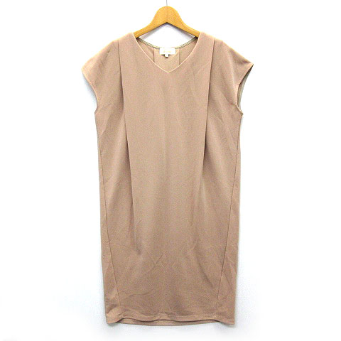 アルファキュービック Alpha Cubic ジャージー Vネック タック ワンピース 膝丈 フレンチスリーブ ベージュ M レディース 013 ベクトルパーク