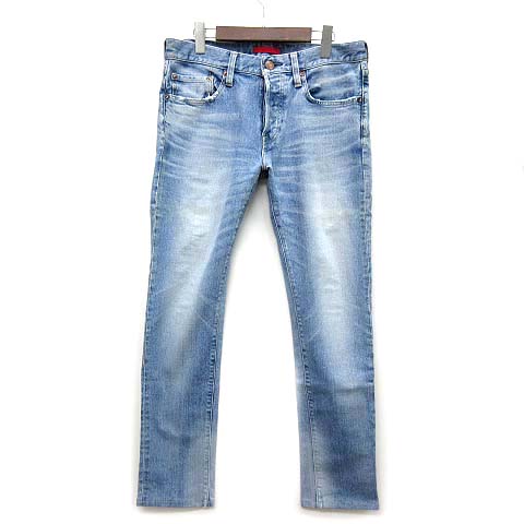 レッドカード Red Card リズム Rhythm スリム テーパード デニム パンツ Used加工 ストレッチ ジーンズ ライトインディゴ 31 美品 メンズ 013 ベクトルパーク