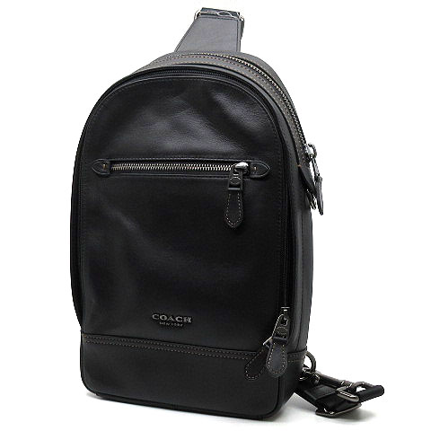 コーチ Coach スリングバッグ ボディバッグ グラハム スムースレザー 黒 ブラック F 美品 メンズ 013 ベクトルパーク