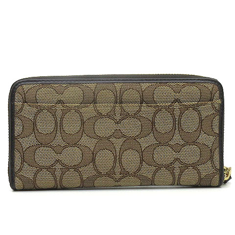 コーチ COACH 長財布 ラウンドファスナー ウォレット アウトライン シグネチャー アコーディオン F54633 ダークブラウン レディース